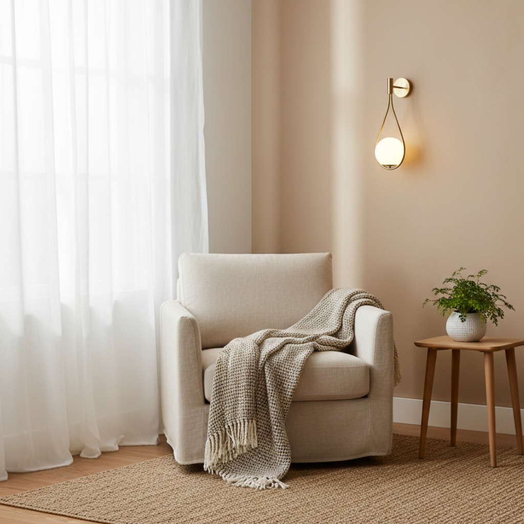 Gold Tone Metal Wall Sconce with White Glass Globe Shade | Ormexis