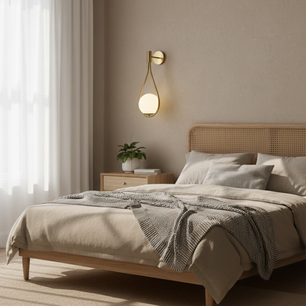 Gold Tone Metal Wall Sconce with White Glass Globe Shade | Ormexis