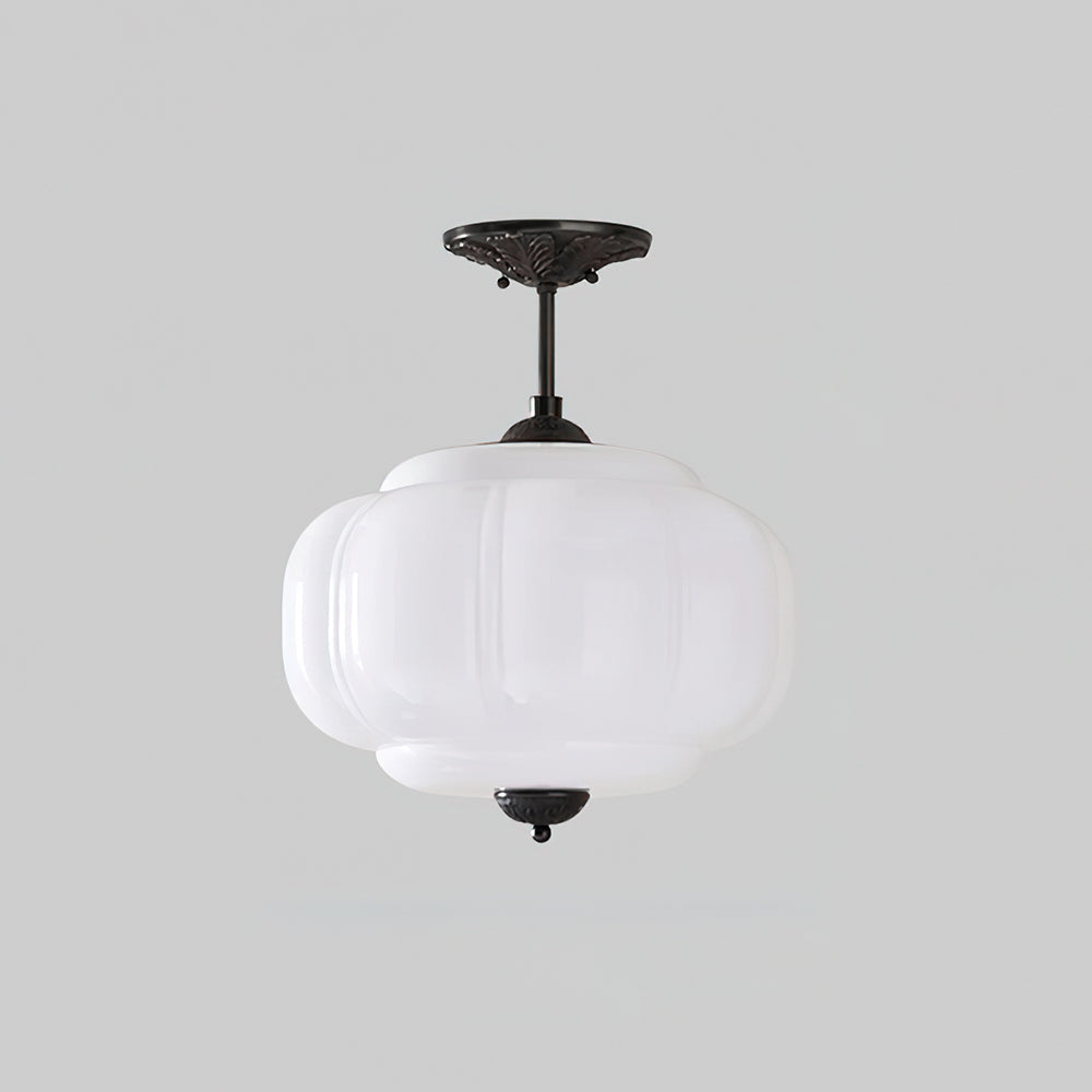 Lámpara de techo semiempotrada de cristal verde con esfera dorada estriada, estilo vintage | Ormexis