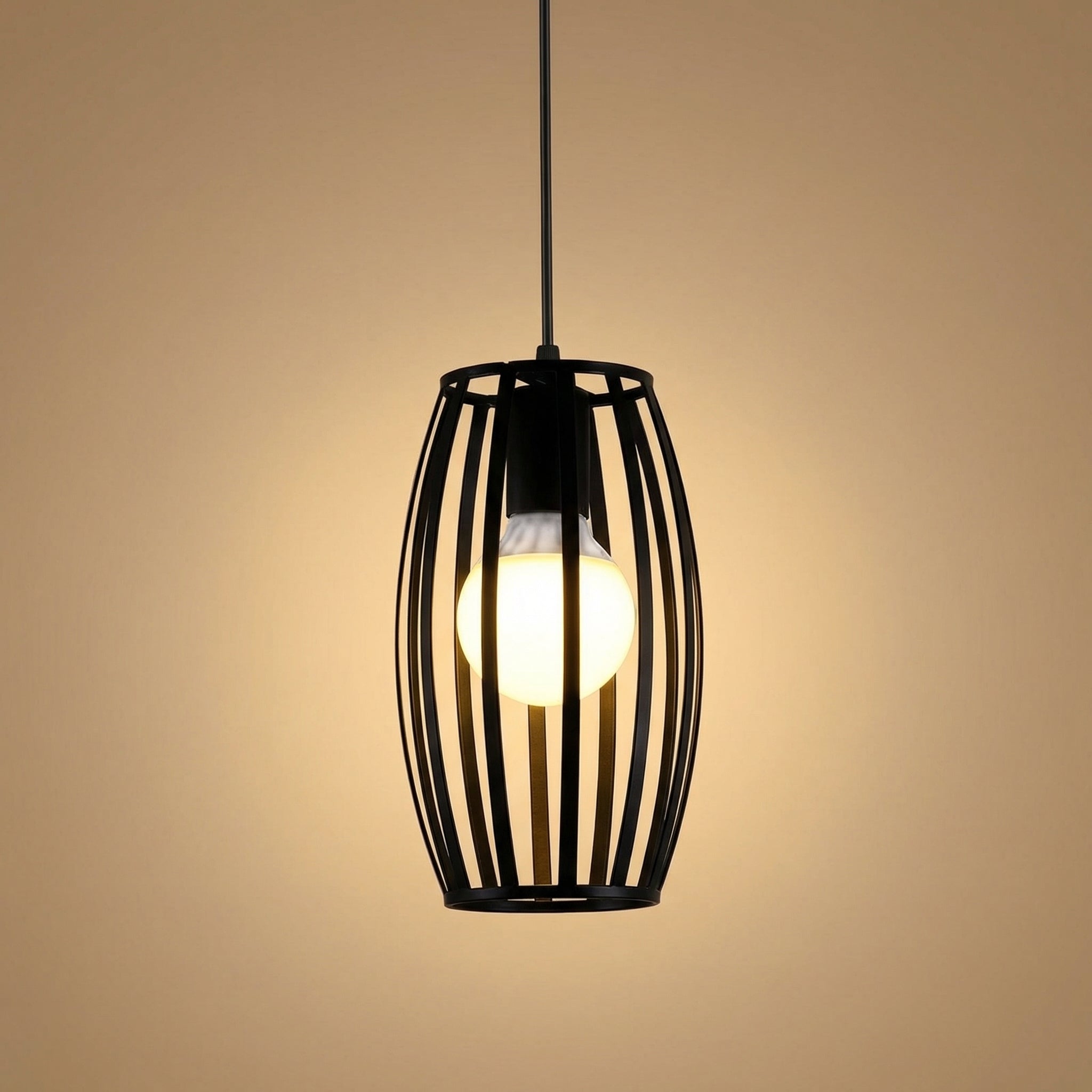 Nordische zwarte ovale kooihanglamp | Ormexis