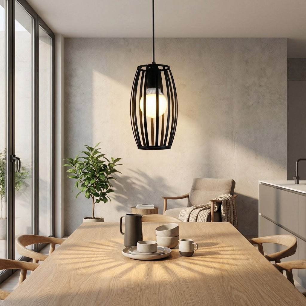 Nordische zwarte ovale kooihanglamp | Ormexis