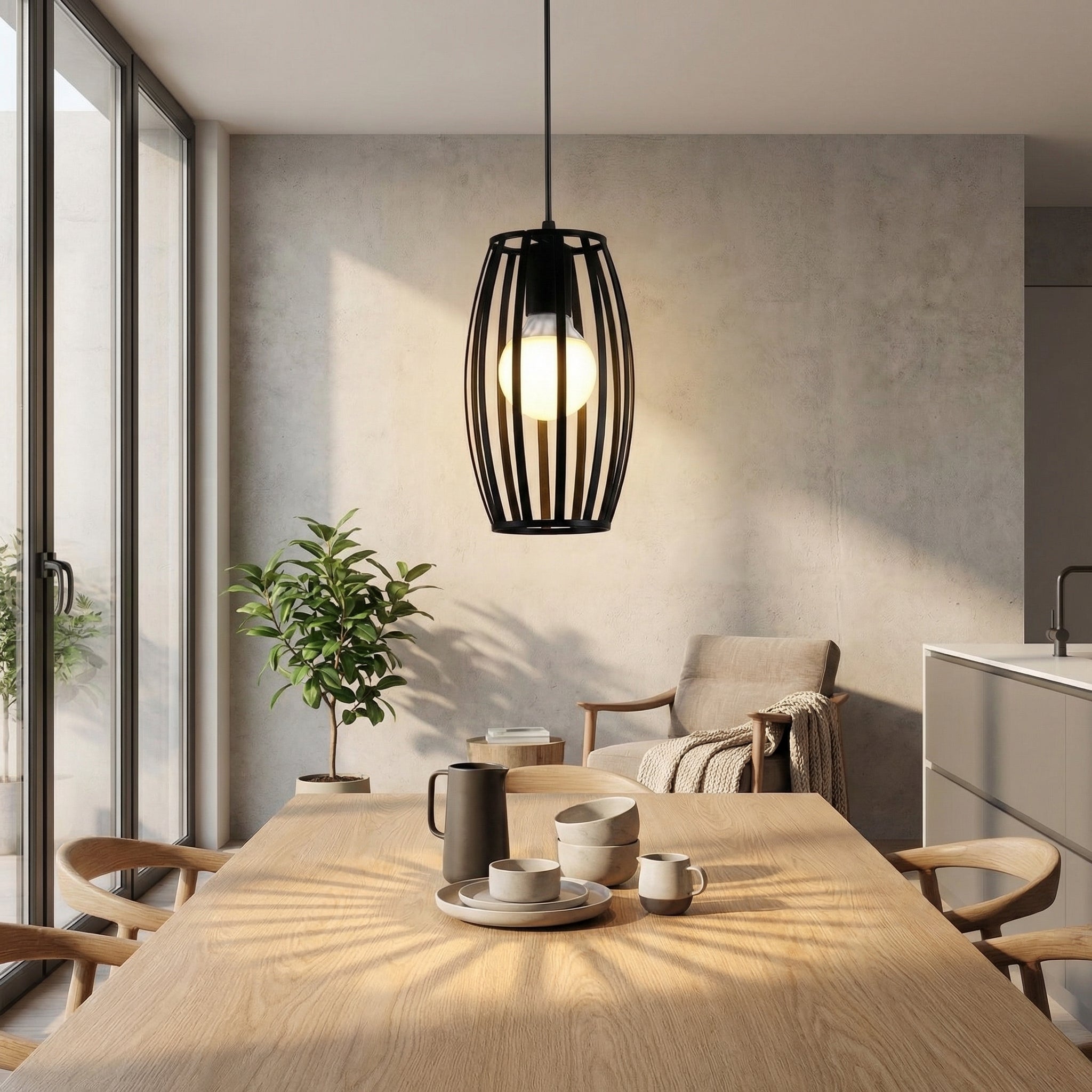 Nordische zwarte ovale kooihanglamp | Ormexis