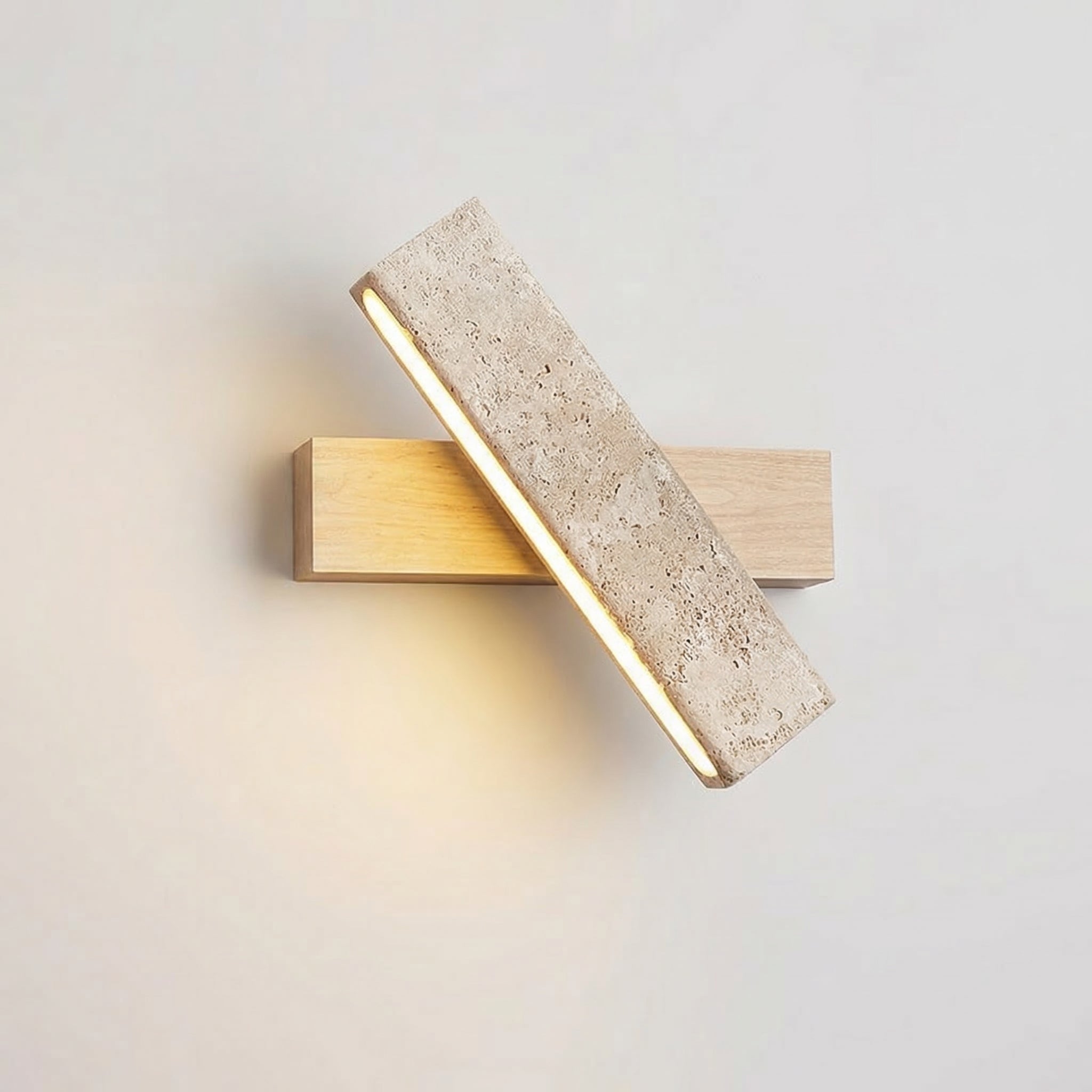 Yellow Travertine Rotatable Wall Light with Walnut Wood Finish | Ormexis