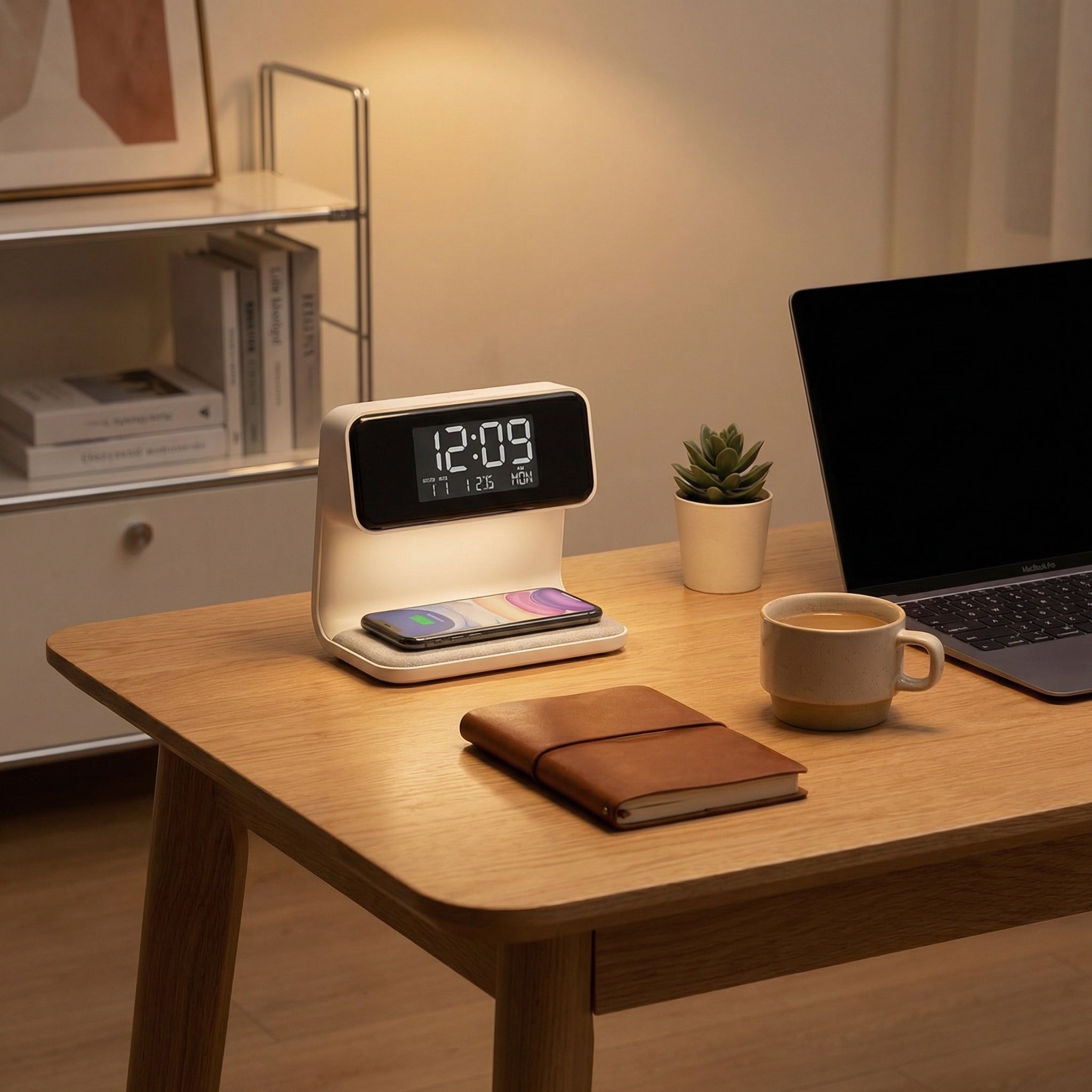 Réveil intelligent 3-en-1 avec veilleuse et recharge sans fil | Ormexis