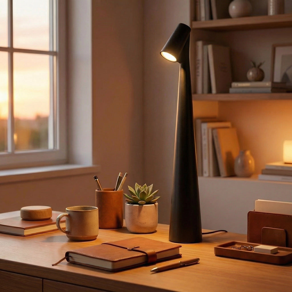 Lámpara de mesa LED cónica recargable – Táctil | Ormexis