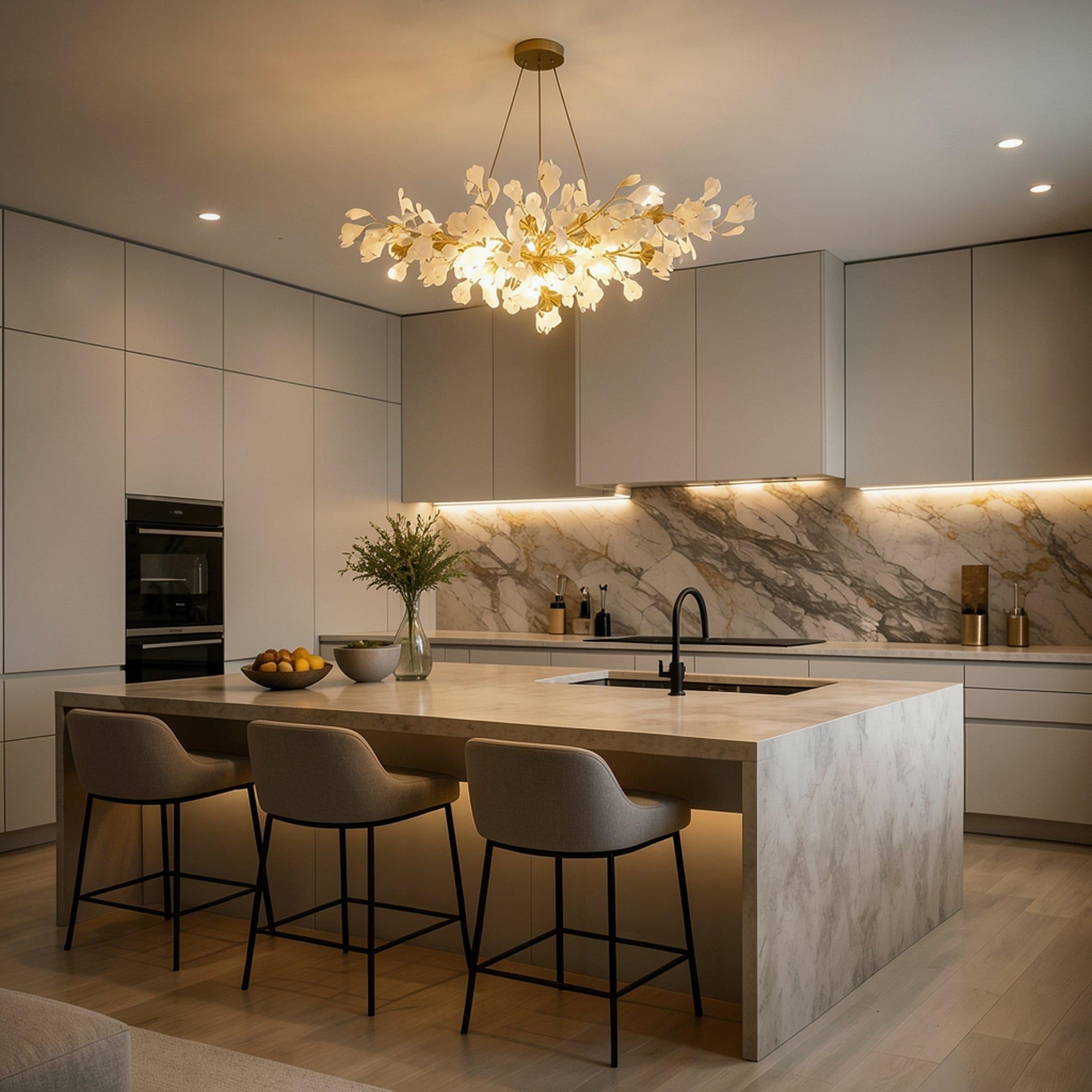 Aurelia Ginkgo Leaf Chandelier With Handcrafted Ceramic Petal Accents