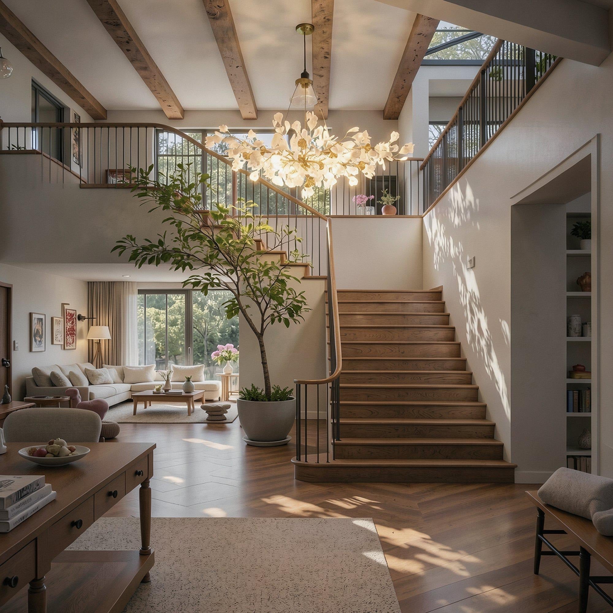 Aurelia Ginkgo Leaf Chandelier With Handcrafted Ceramic Petal Accents