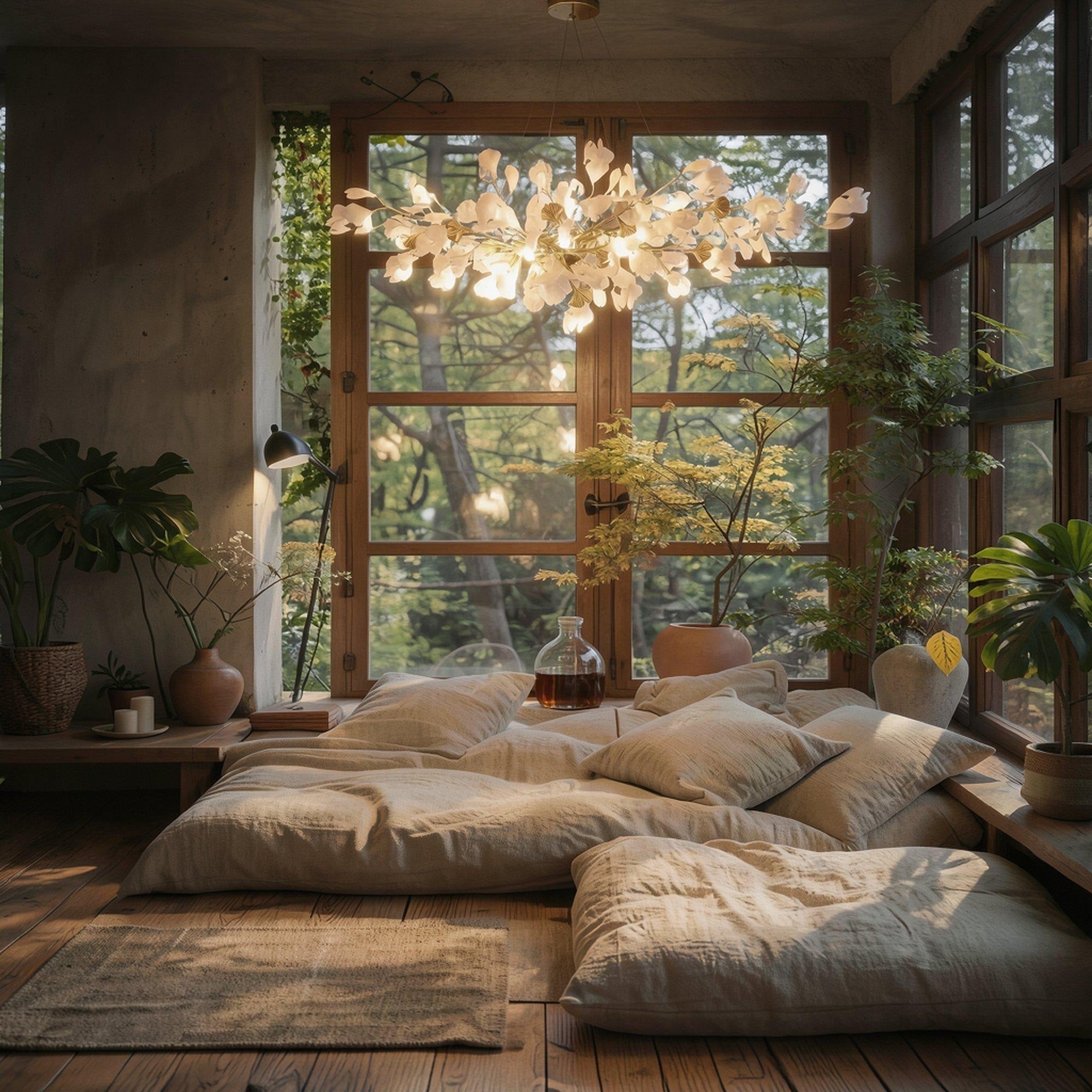 Aurelia Ginkgo Leaf Chandelier With Handcrafted Ceramic Petal Accents