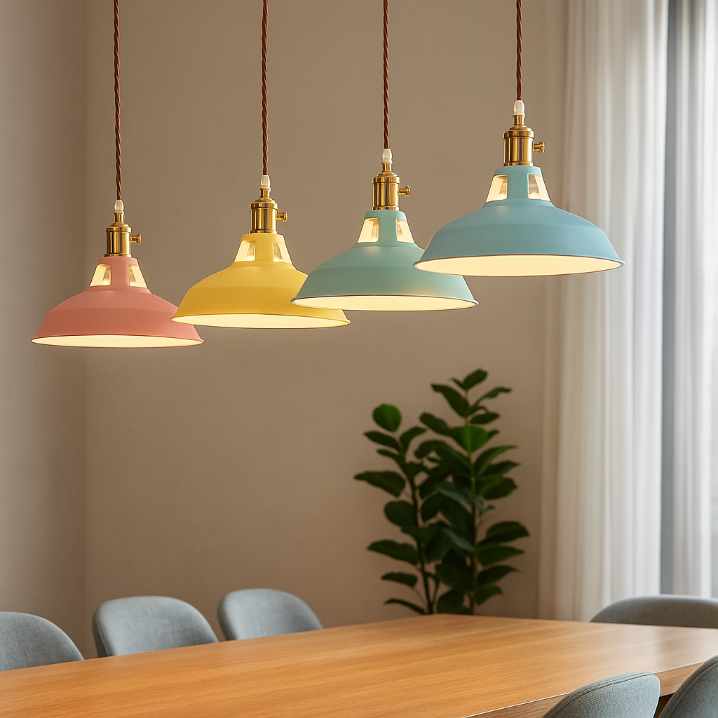 Lustră suspendată industrială, colorată, cu cupolă metalică, pentru bucătărie în stil rustic, cu LED | Ormexis