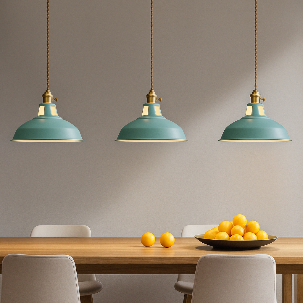 Lustră suspendată industrială, colorată, cu cupolă metalică, pentru bucătărie în stil rustic, cu LED | Ormexis