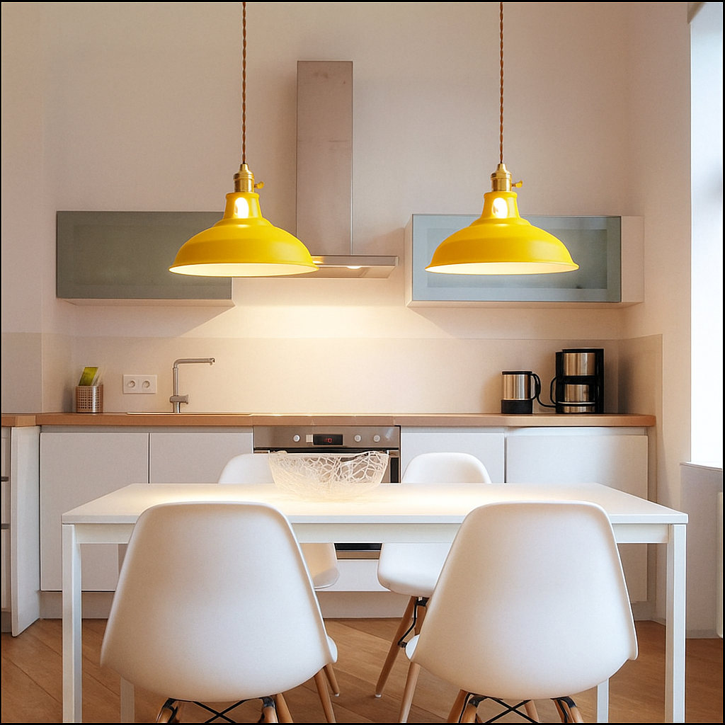 Lustră suspendată industrială, colorată, cu cupolă metalică, pentru bucătărie în stil rustic, cu LED | Ormexis