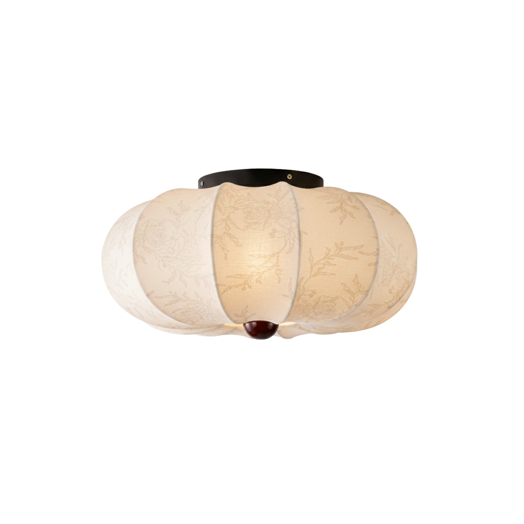 Japandi taklampe med silkestoff og tredetalj | Ormexis