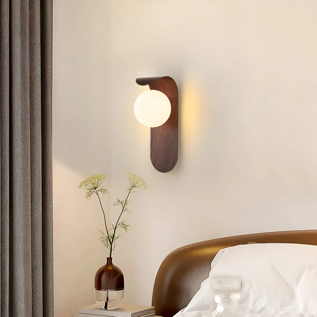 Japandi Wood Wall Sconce Round Globe Shade LED Wall Light | Ormexis