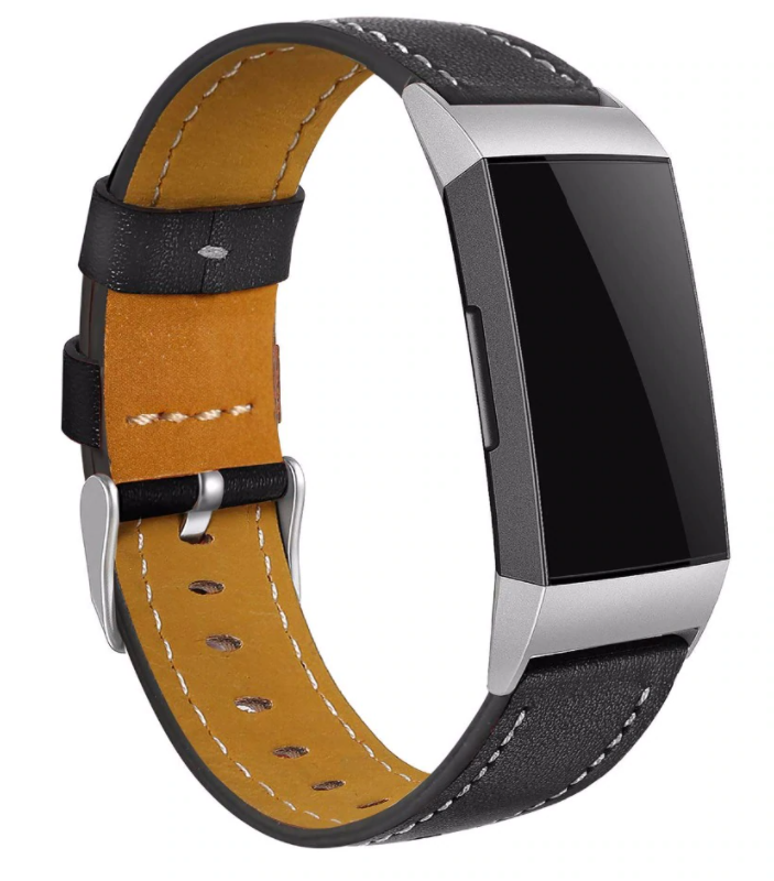 Black Faux Leather Strap For Fitbit Charge 4 Watch