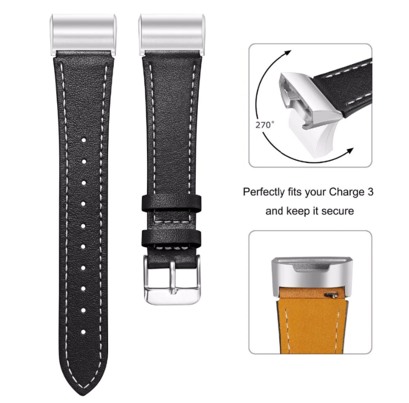Black Faux Leather Strap For Fitbit Charge 4 Watch