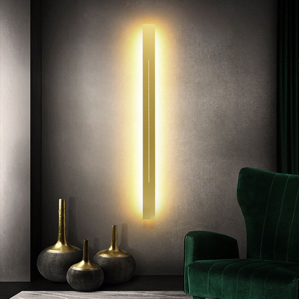 Minimalistyczna liniowa lampa ścienna LED, długa listwa, do wnętrz, czarno-złota | Ormexis