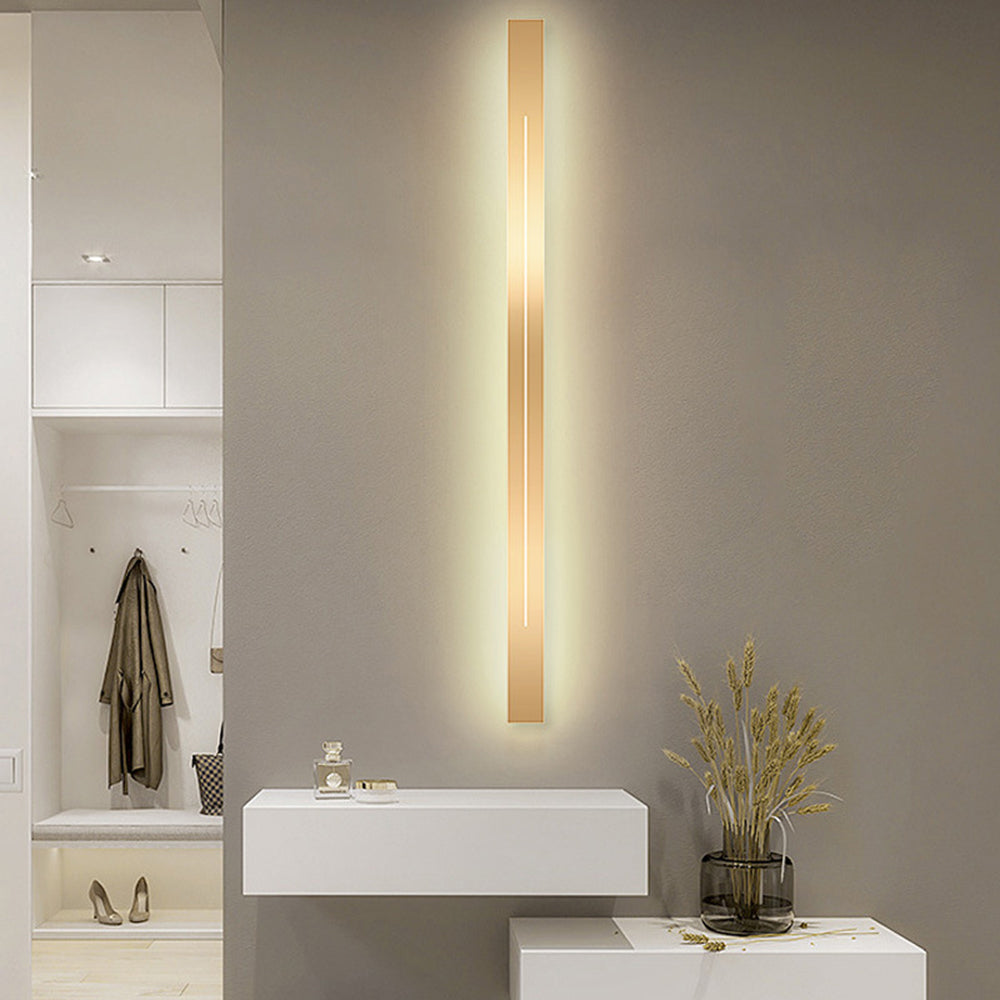 Minimalistyczna liniowa lampa ścienna LED, długa listwa, do wnętrz, czarno-złota | Ormexis