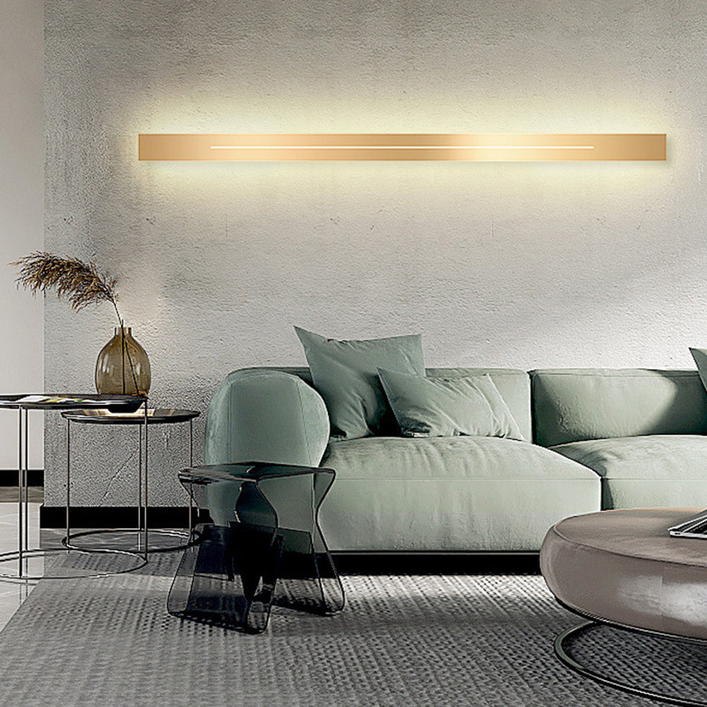 Minimalistyczna liniowa lampa ścienna LED, długa listwa, do wnętrz, czarno-złota | Ormexis