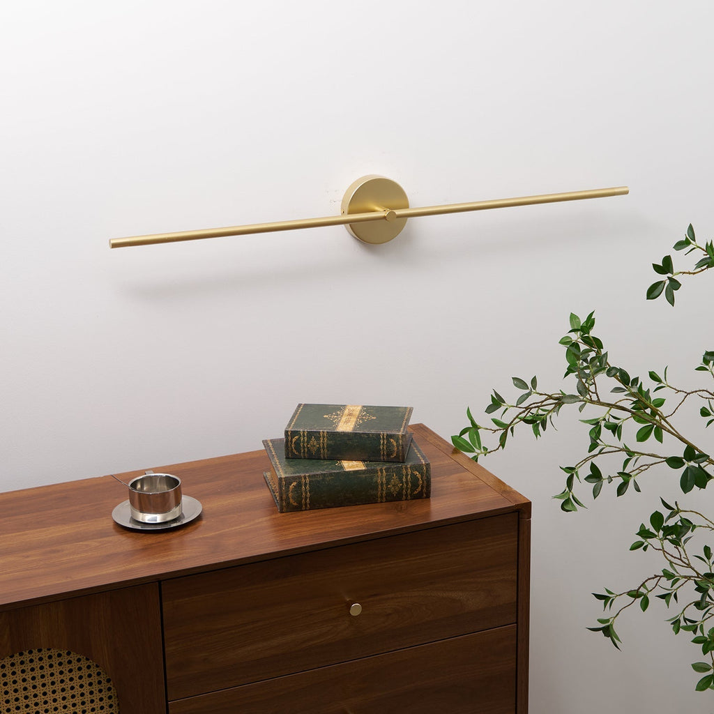 Minimalistische lineare LED-Wandleuchte mit Stab, doppelseitige Wandleuchte in Schwarz und Gold | Ormexis