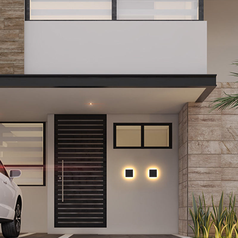 Aplique LED minimalista redondo y cuadrado para exterior, en blanco y negro | Ormexis