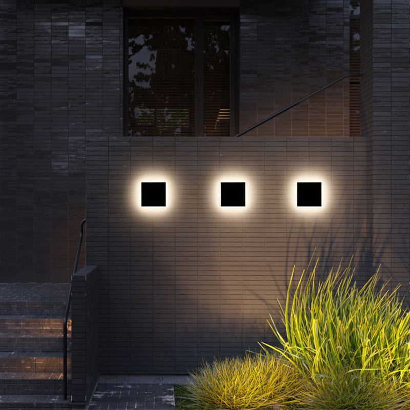 Aplique LED minimalista redondo y cuadrado para exterior, en blanco y negro | Ormexis