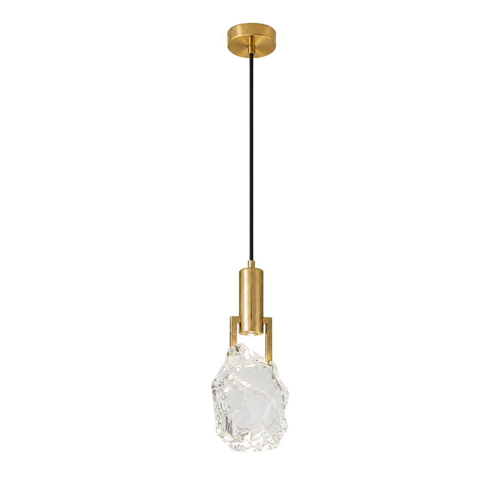 Lustră suspendată mini modernă din cristal și piatră, în negru sau auriu | Ormexis