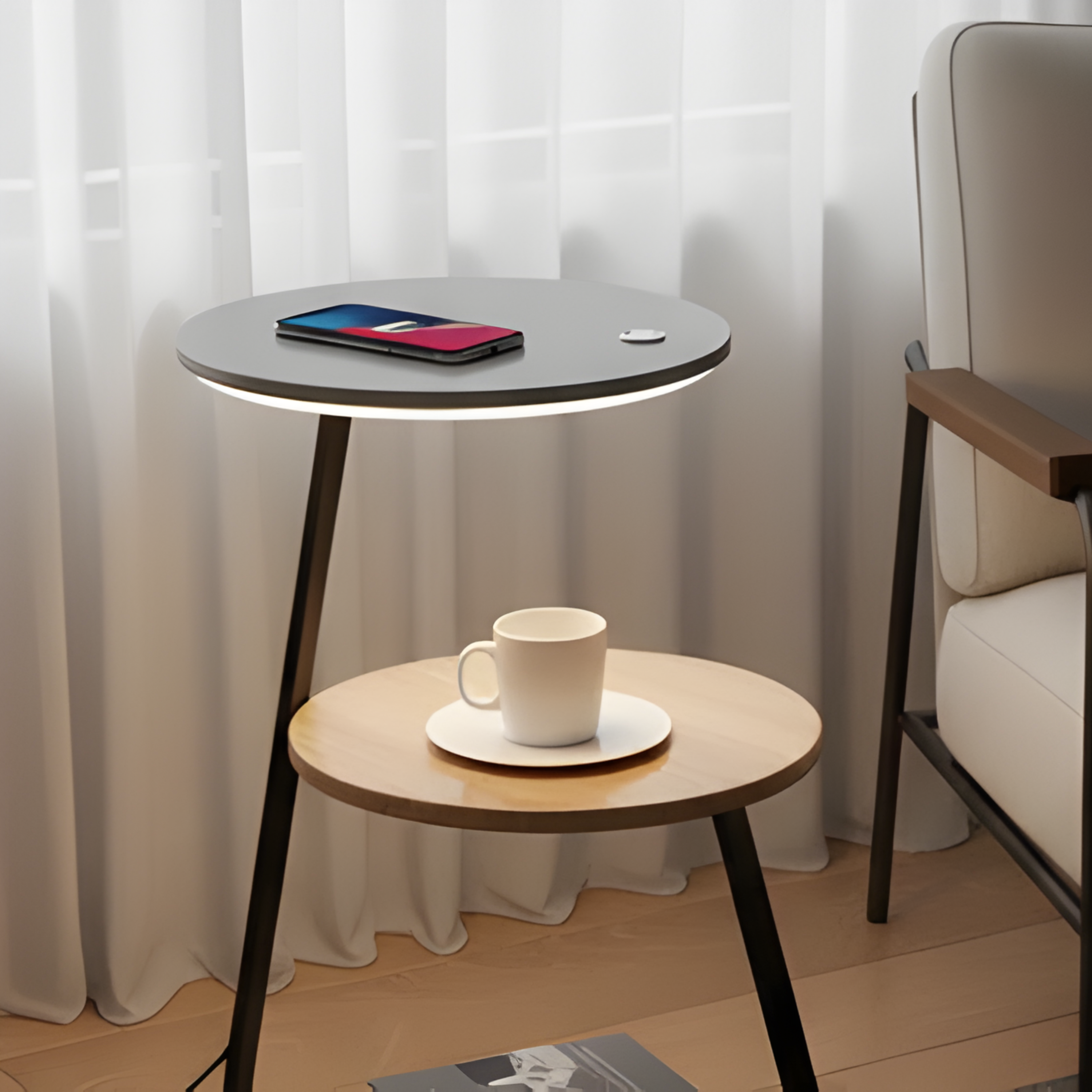 Table d’appoint moderne à deux niveaux avec cadre en acier revêtu | Ormexis