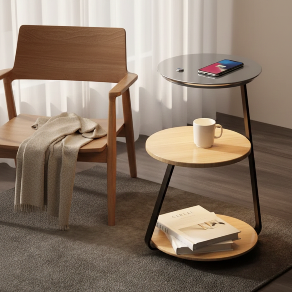 Table d’appoint moderne à deux niveaux avec cadre en acier revêtu | Ormexis