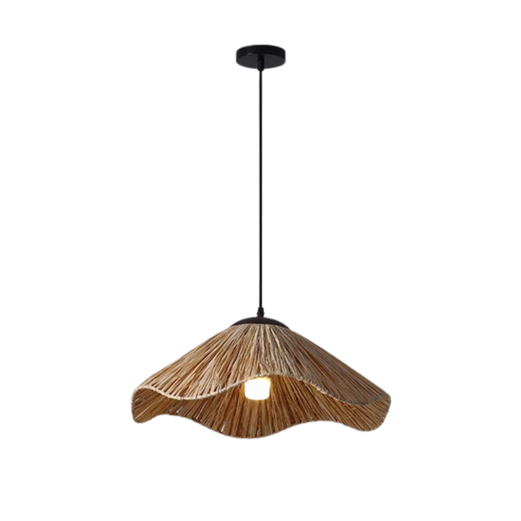 Lampă suspendată cu abajur din iarbă împletită, în stil boho natural | Ormexis