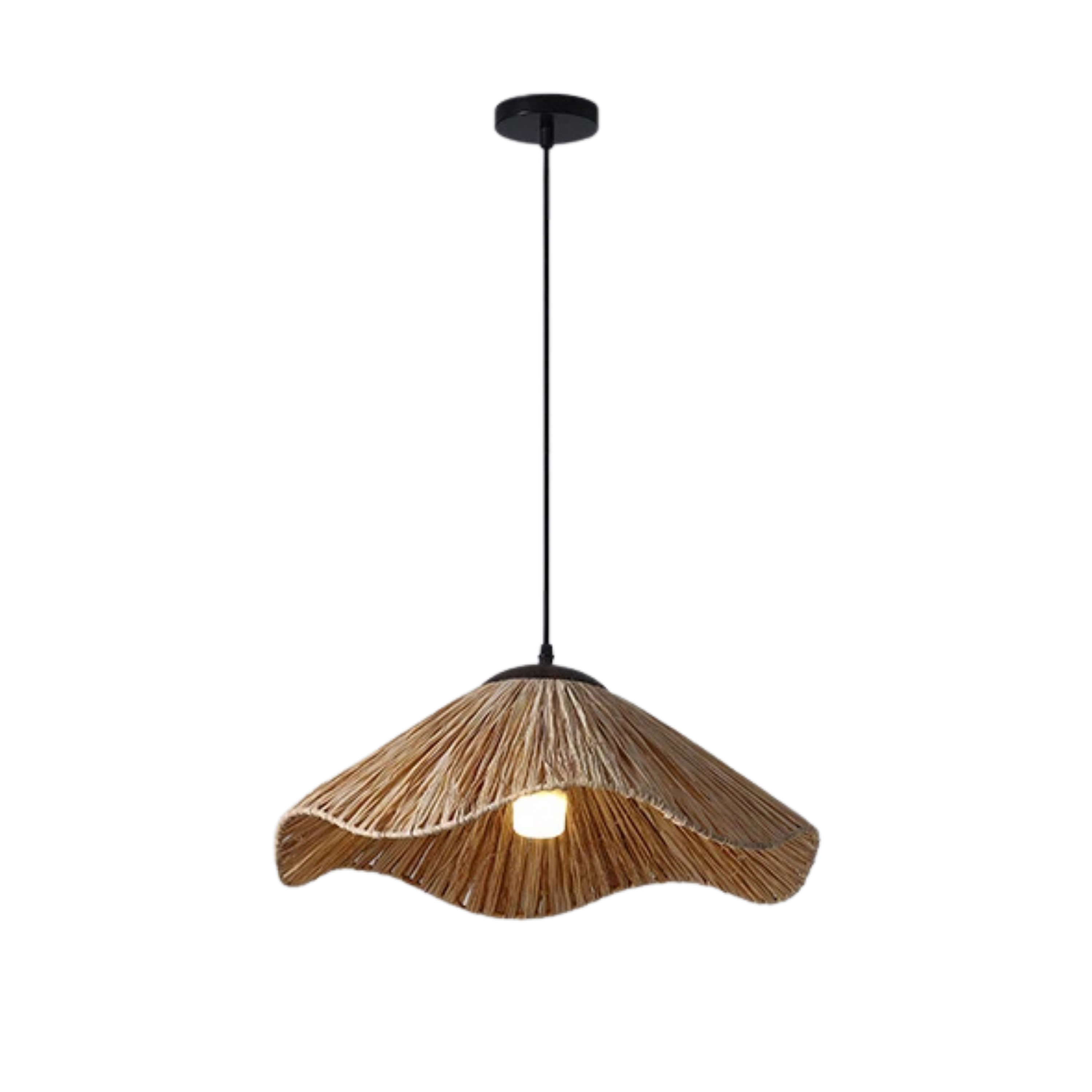 Lampă suspendată cu abajur din iarbă împletită, în stil boho natural | Ormexis