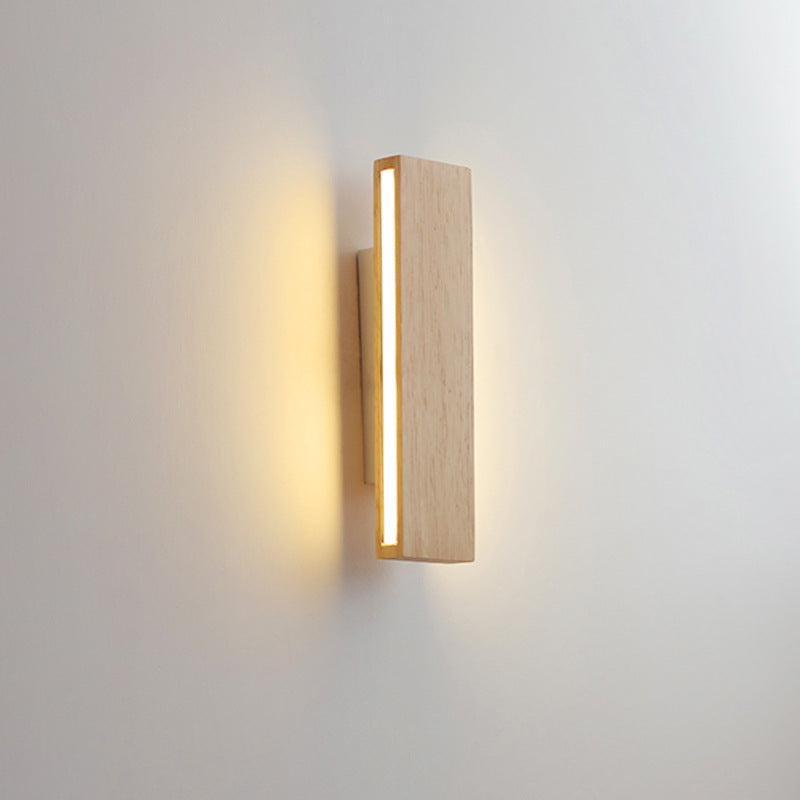 Aplique de parede LED retangular em madeira natural, minimalista Japandi, para cabeceira | Ormexis