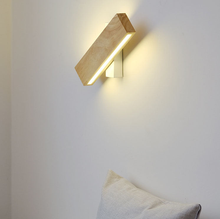 Aplique de parede LED retangular em madeira natural, minimalista Japandi, para cabeceira | Ormexis
