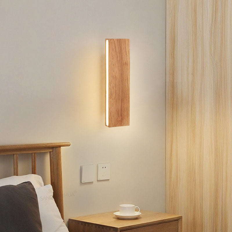Aplique de parede LED retangular em madeira natural, minimalista Japandi, para cabeceira | Ormexis