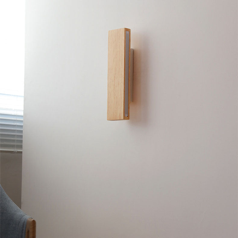 Aplique de parede LED retangular em madeira natural, minimalista Japandi, para cabeceira | Ormexis