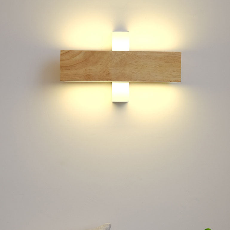 Aplique de parede LED retangular em madeira natural, minimalista Japandi, para cabeceira | Ormexis