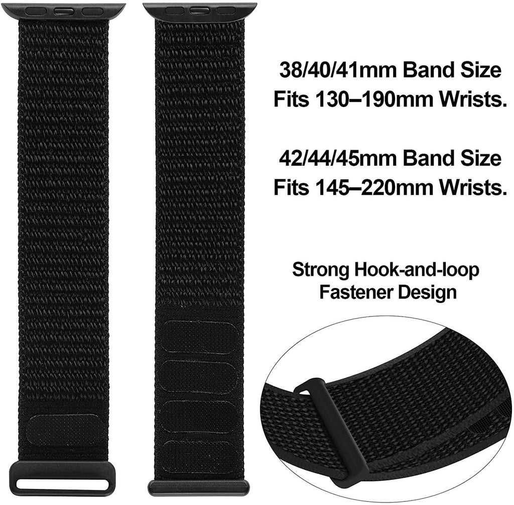 Curea din nailon pentru Apple Watch cu închizător Velcro, versiunea neagră