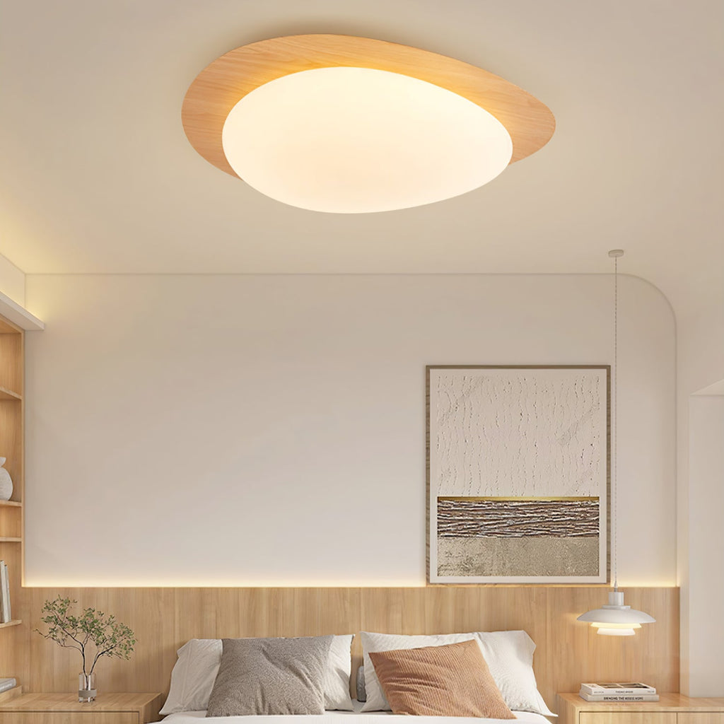 Væglampe til loft med LED i stenform, valnøddefarvet træstruktur, japandi | Ormexis