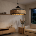 Retro Industrial Hemp Rope Pendant Light With Black Iron Frame | Ormexis