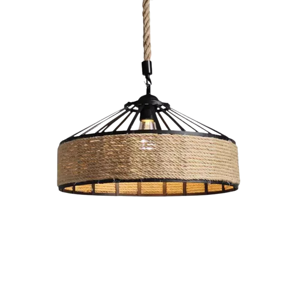 Retro Industrial Hemp Rope Pendant Light With Black Iron Frame | Ormexis