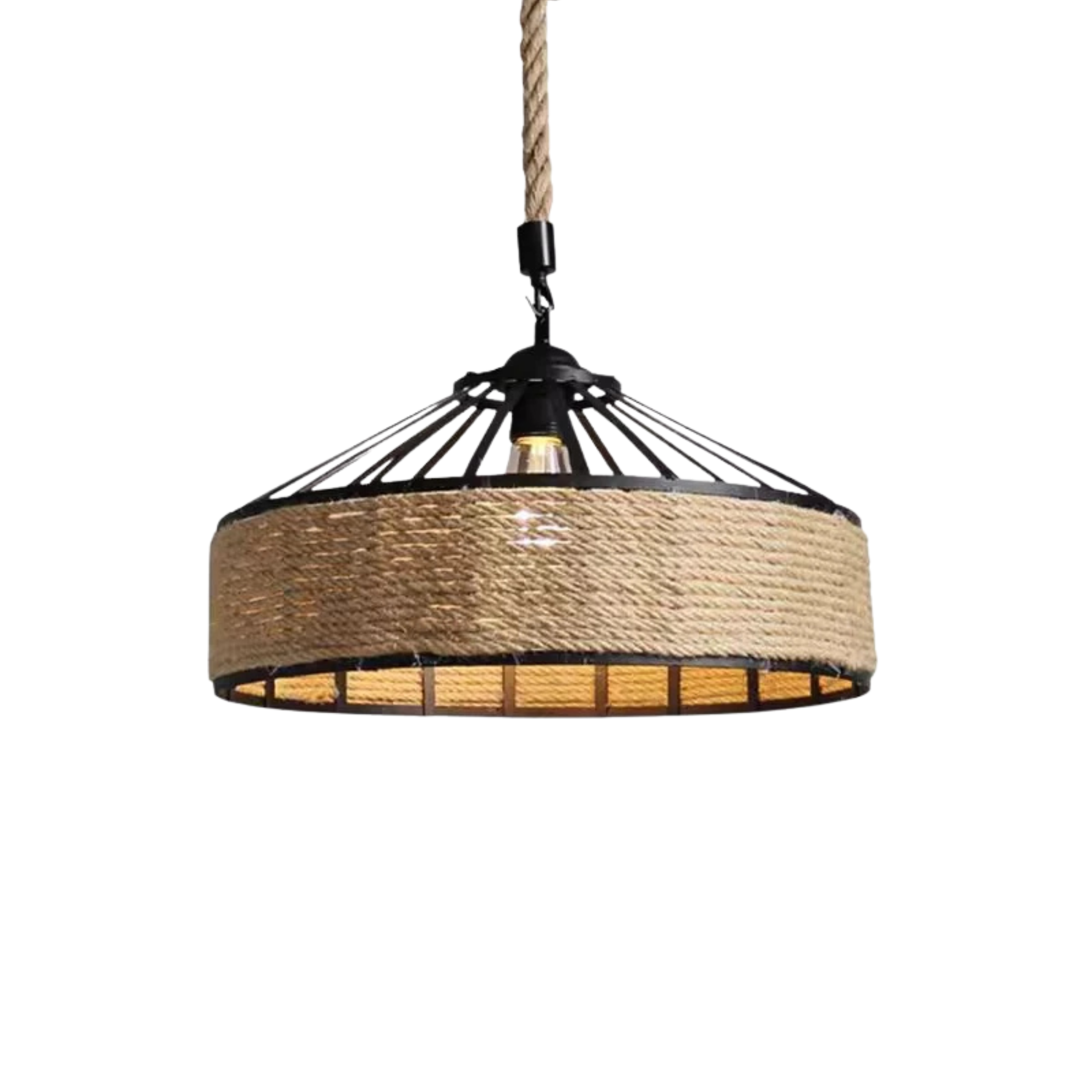 Retro Industrial Hemp Rope Pendant Light With Black Iron Frame | Ormexis