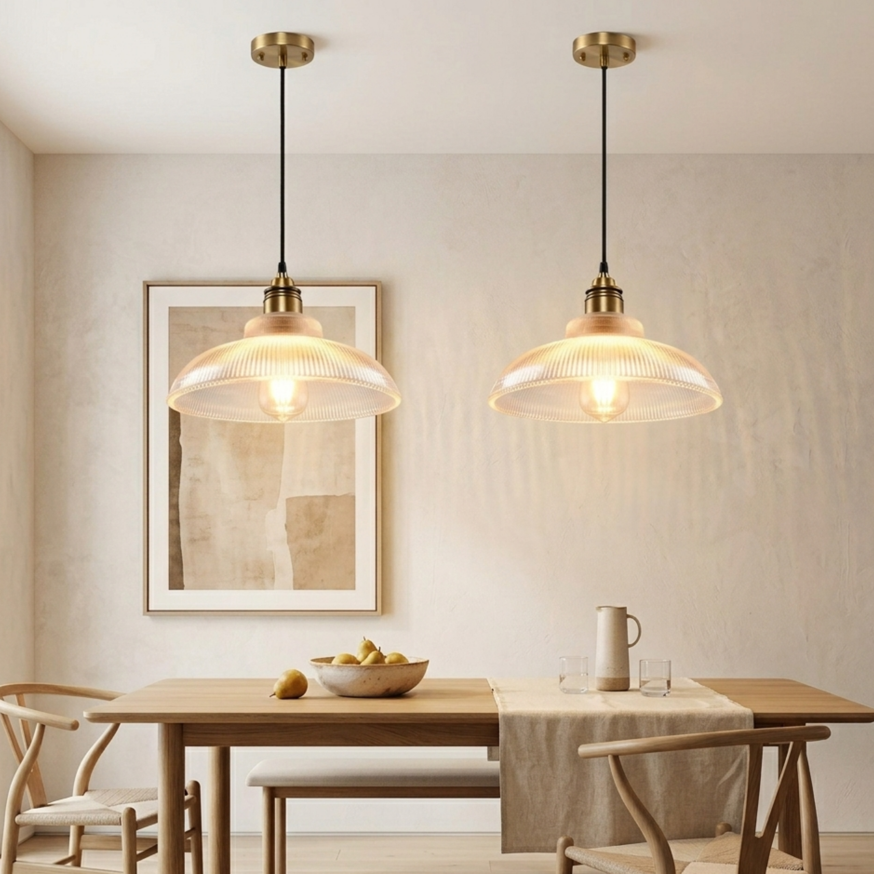 Retro abażur do lampy wiszącej z prążkowanego szkła, konstrukcja z odsłoniętą żarówką | Ormexis