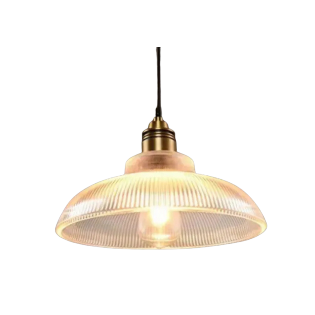 Retro abażur do lampy wiszącej z prążkowanego szkła, konstrukcja z odsłoniętą żarówką | Ormexis