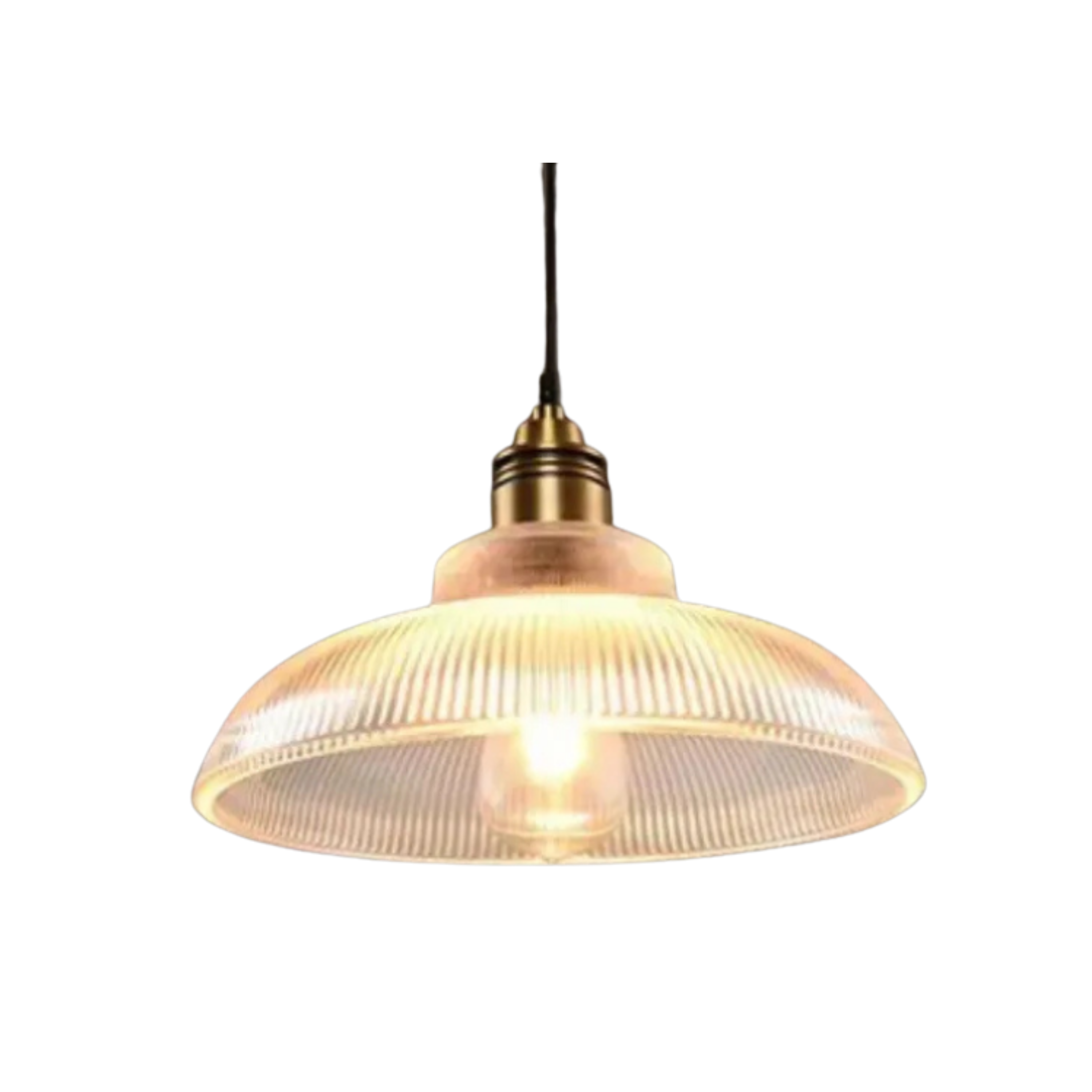 Retro abażur do lampy wiszącej z prążkowanego szkła, konstrukcja z odsłoniętą żarówką | Ormexis