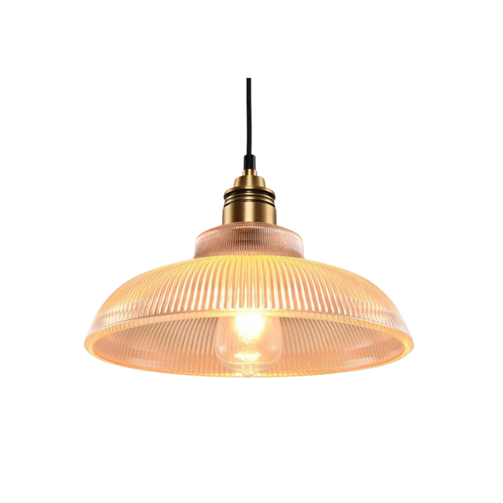 Retro abażur do lampy wiszącej z prążkowanego szkła, konstrukcja z odsłoniętą żarówką | Ormexis