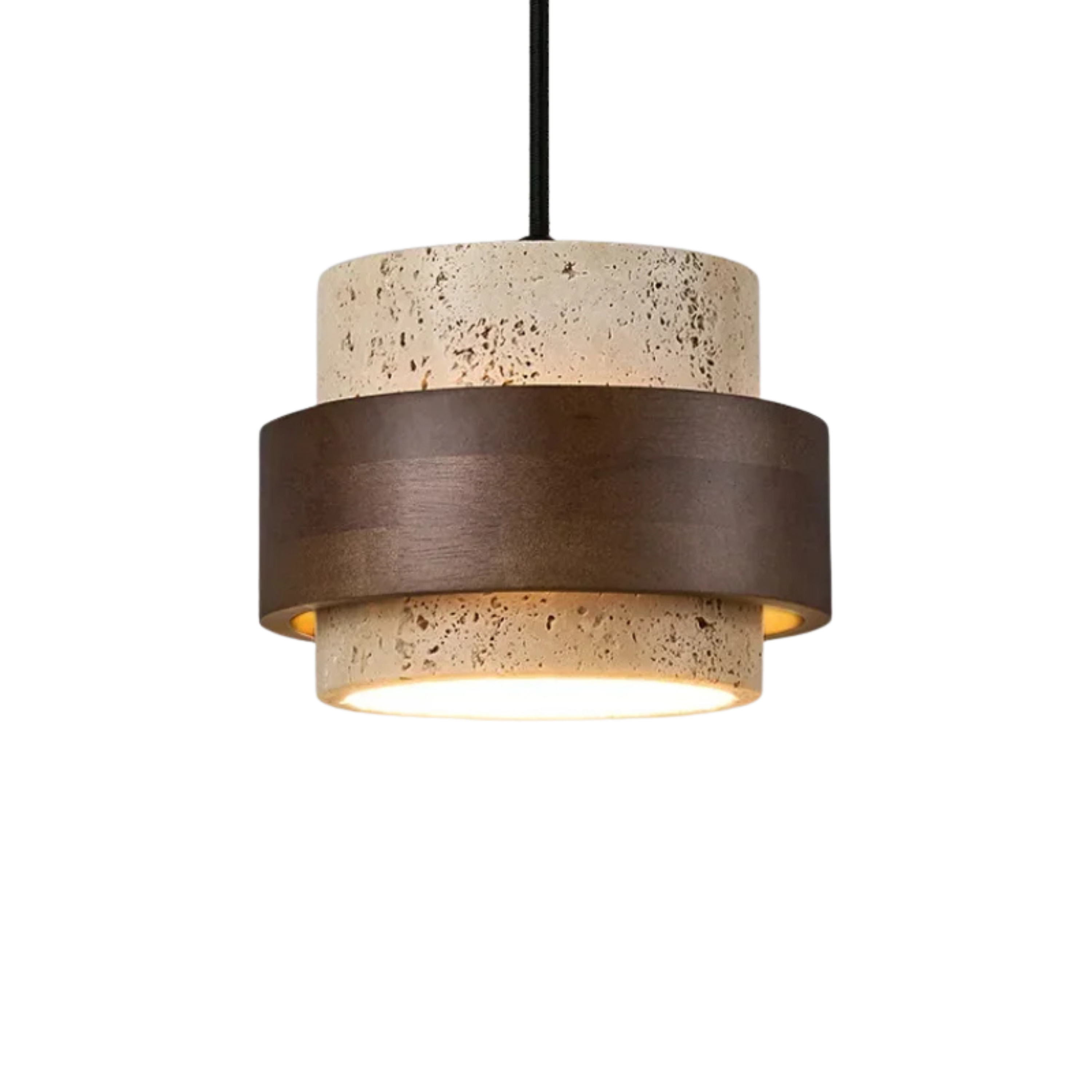 Kleine hanglamp van retro travertijnsteen en walnotenhout | Ormexis