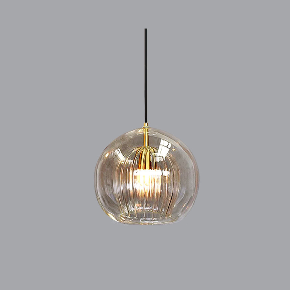 Gerippte Glas-Pendelleuchte mit Metallfassung, klar und bernsteinfarben | Ormexis