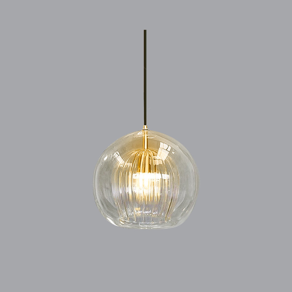 Gerippte Glas-Pendelleuchte mit Metallfassung, klar und bernsteinfarben | Ormexis
