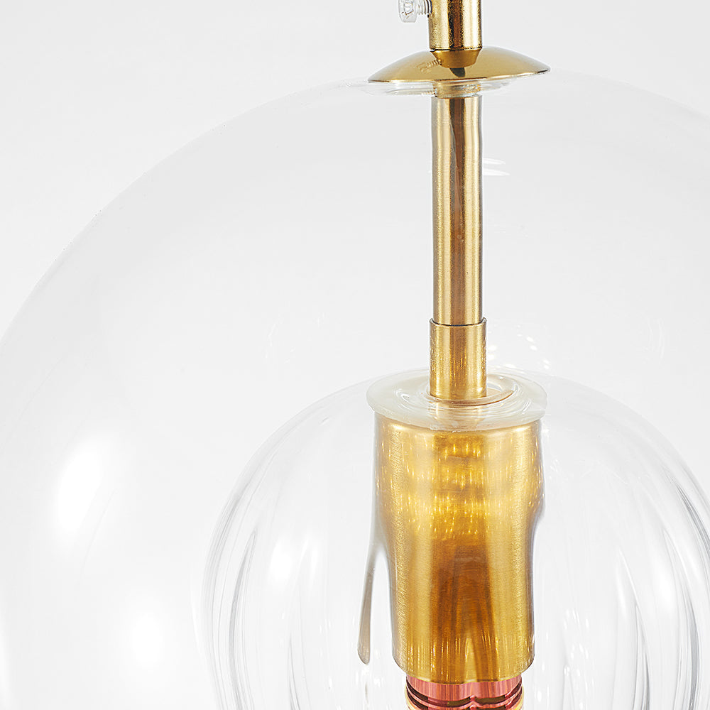 Gerippte Glas-Pendelleuchte mit Metallfassung, klar und bernsteinfarben | Ormexis