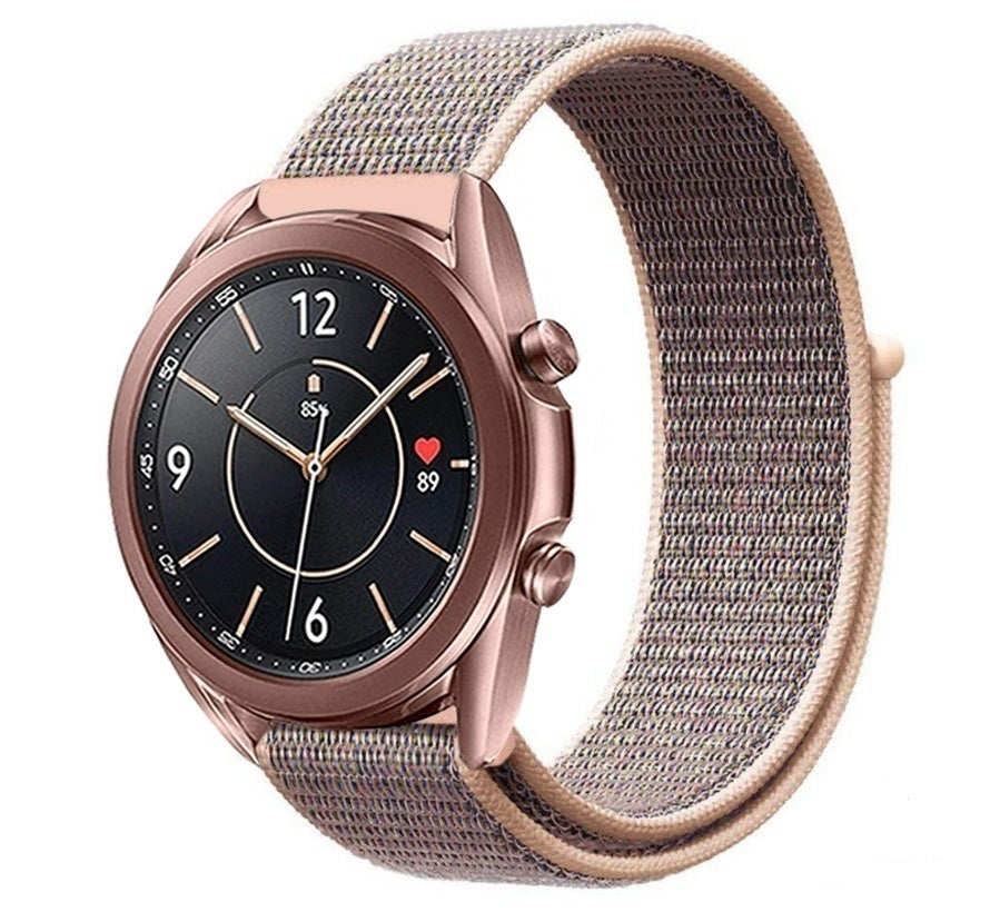 Samsung Galaxy Watch 3 41mm s nylonovým páskem v šedé a růžové barvě