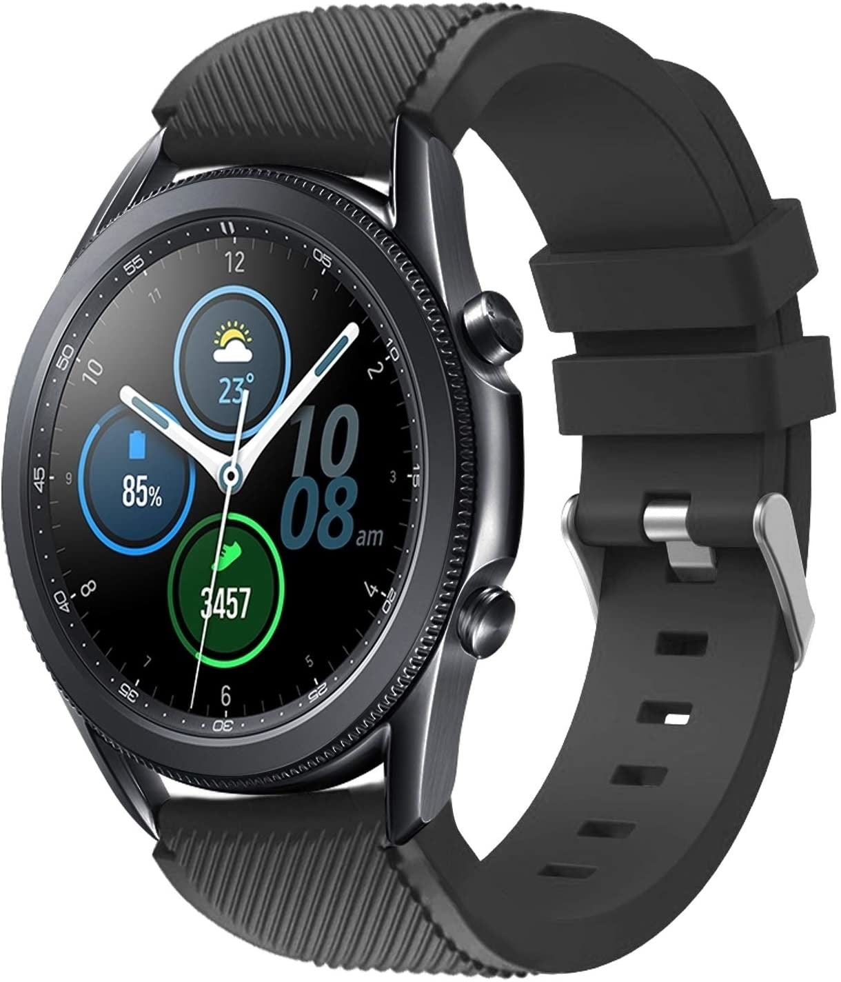 Samsung Galaxy Watch 3 45mm com Bracelete de Silicone Preta para Uso Diário